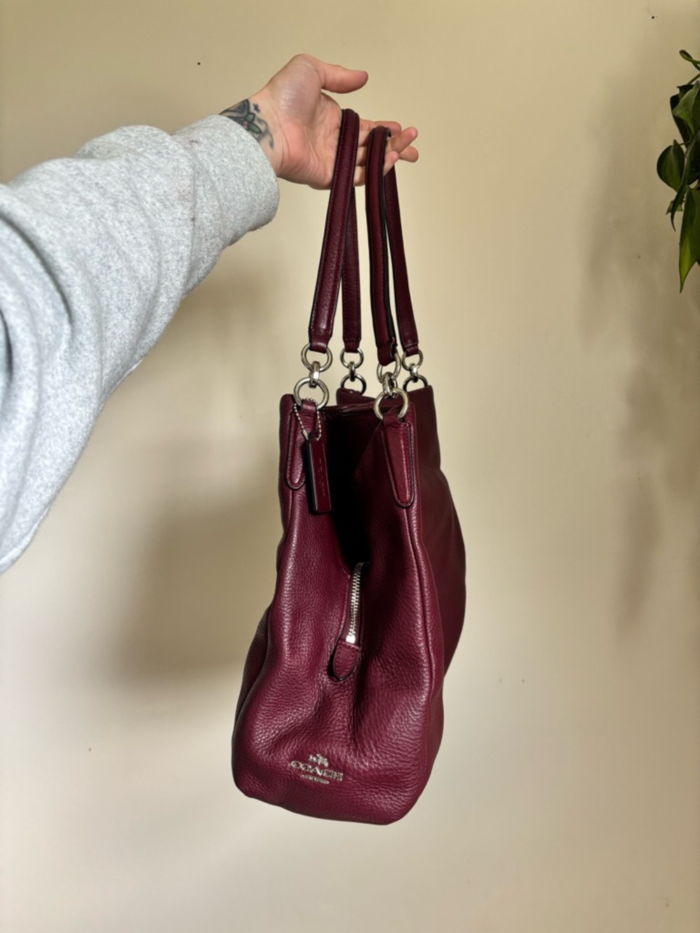 COACH Phoebe Pebbled Leather Shoulder Bag In Burgundy - Picture 3 of 9
